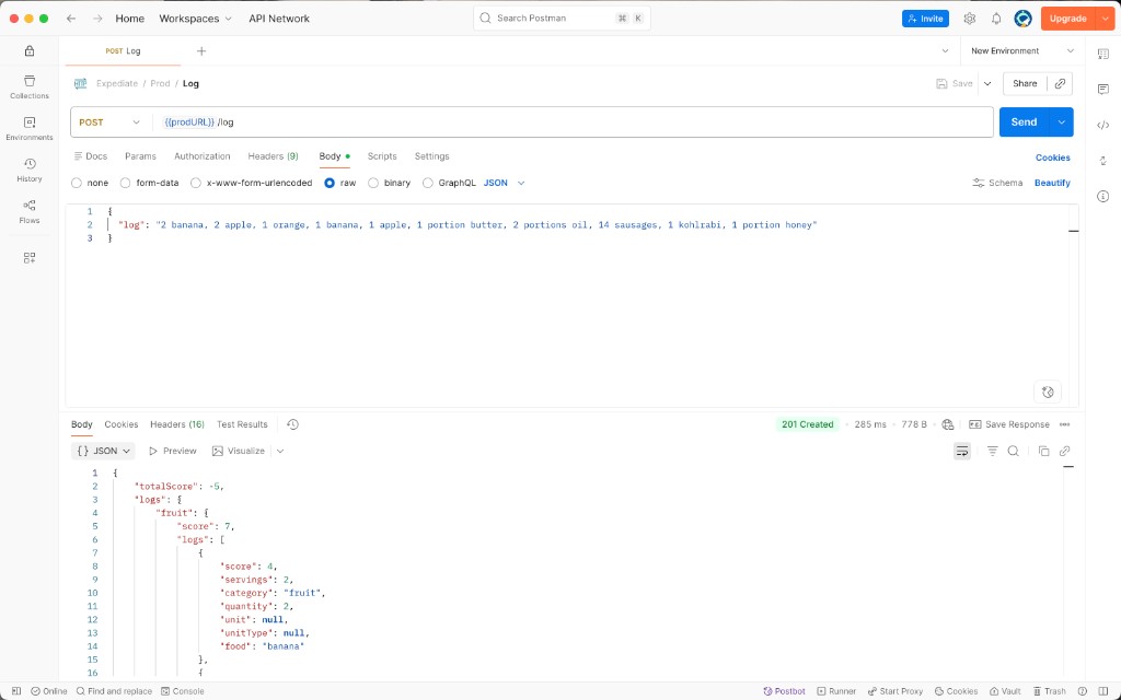 Raw log request and parsed response screenshot