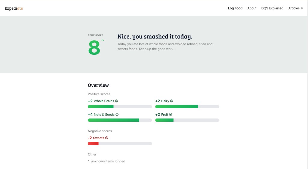 Expediate DQS results UI screenshot